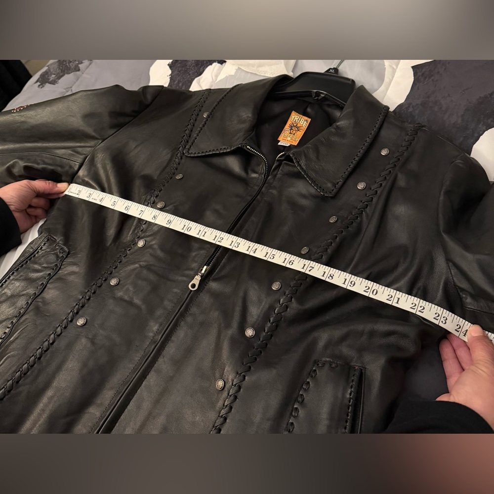 Black Leather Jacket with Red Accents - Picture 10 of 10